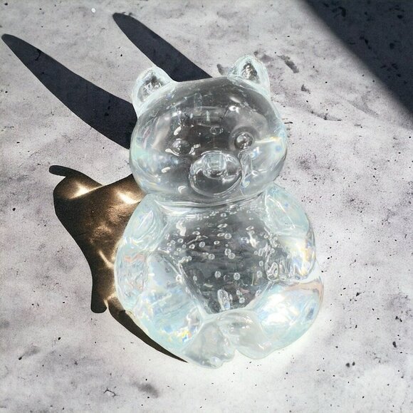 Vintage Clear Baby Bear Glass Figurine Paperweight With Small Bubbles Whimsical - Picture 2 of 12